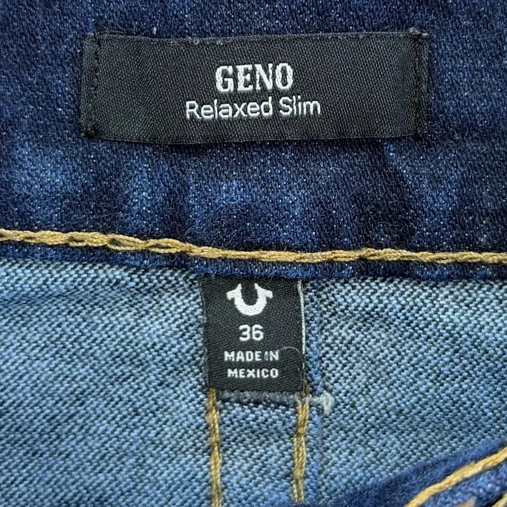 True Religion Geno Relaxed Slim Distressed Jeans Mens 36 Indigo Blue Flap Pocket